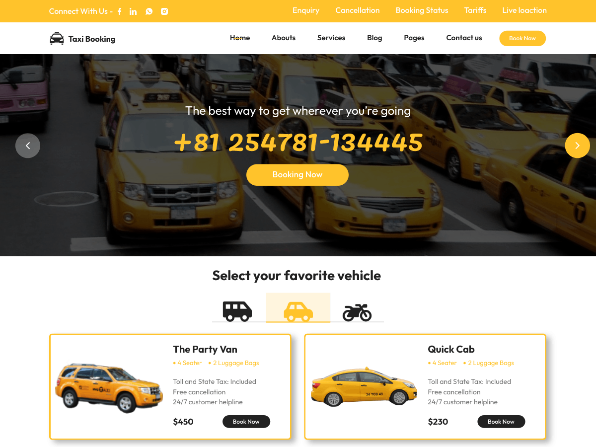 Free Taxi Booking WordPress Theme